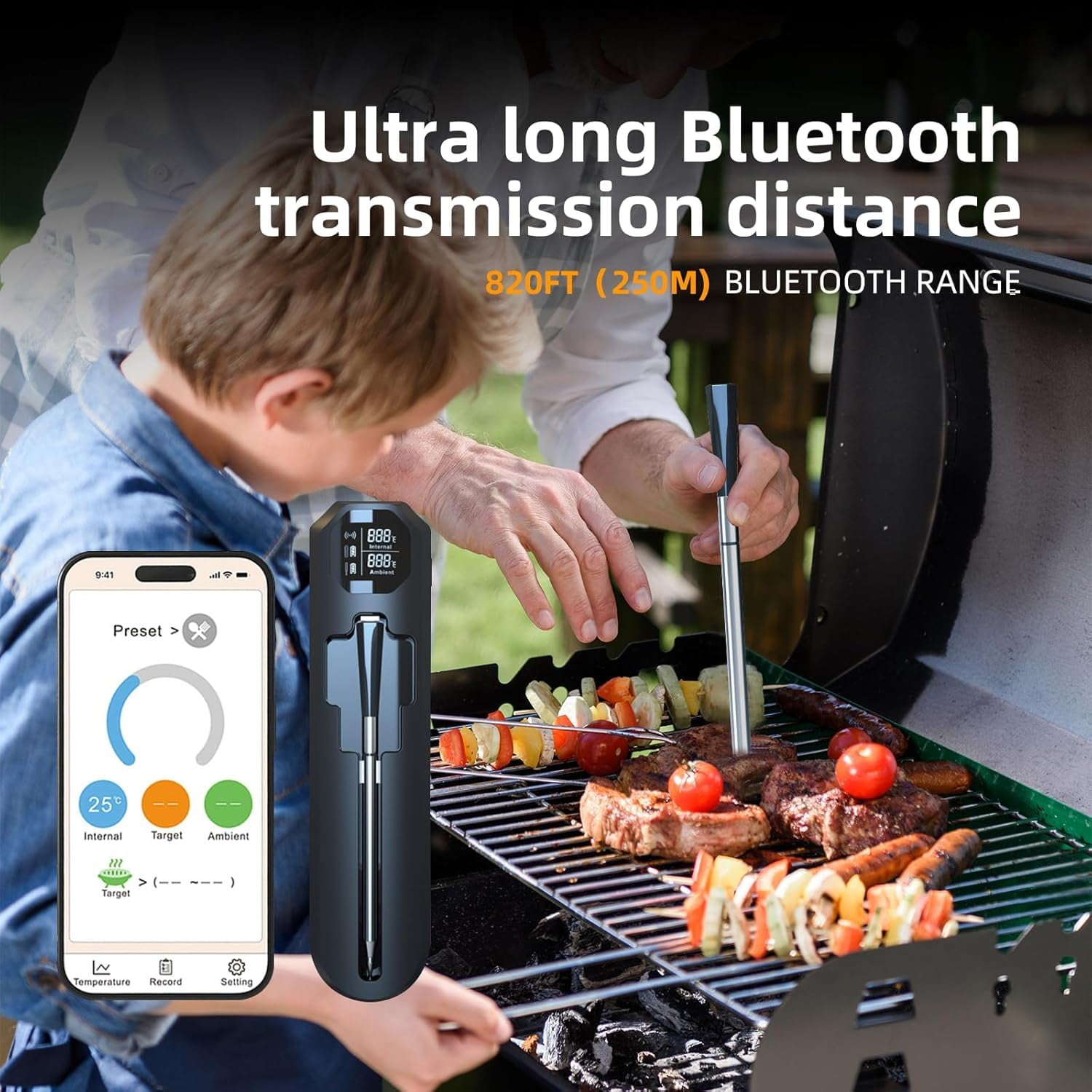 Smart Wireless Meat Thermometer with App, 500ft Range Bluetooth 5.4 BBQ Thermometer, Wire-Free Digital Food Probe with Dual Sensors for Grilling, Smoker, Oven, Rotisserie, Steak, IP67 Waterproof