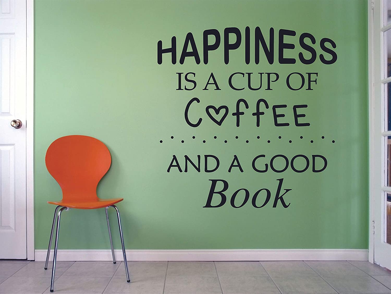 Happiness Is A Cup Of Coffee And A Good Book - Coffee Quotes Wall Stickers Cappuccino Mocha Latte Decor for Kitchen Dining Kitchen Cafe Wall Decals Stickers Wall Art Vinyl Decoration Size (10x10 inch) - image 2 of 3