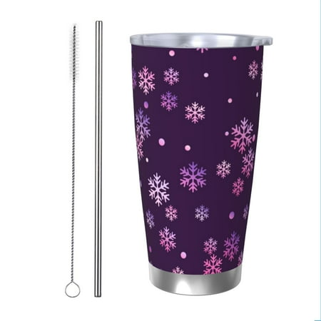 

Uemuo Purple Snow Flakes Print Travel Coffee Mug 20oz Double-walled Car Cup Stainless Steel Insulated Tumbler Leak-proof Travel Cup Reusable Straw Car Cup-Straw Two-piece Set