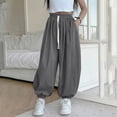 thumbnail image 2 of Baggy Wide Leg Pants Girls Cotton Barrel Pants Sun Protection Mosquito Proof Mid Waisted Balloon Pants with Pockets 5-15Y Gray, 2 of 7