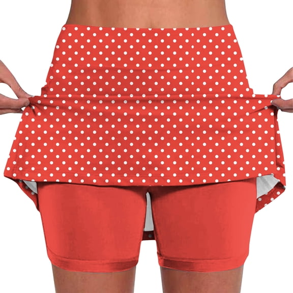Floleo Women High Waist Polka Dot 2 In 1 Skort, Built-In Stretch Short Liner Side Pocket Athletic Skirt Shorts for Spring Summer Golf Tennis Yoga Daily Casual Outfits (Beige,S)