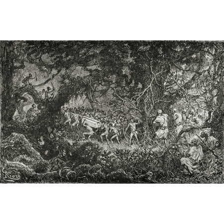 The Scouts On Sir Henry Morton Stanleys Emin Pasha Relief Expedition In Africa In 1888 Discover Pygmies Carrying Away A Case Of Ammunition From In Darkest Africa By Henry M Stanley Published 1890 Canv