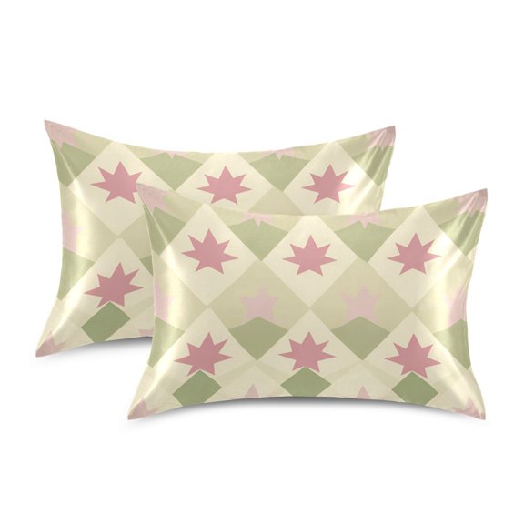 Yayeee Pillowcase Standard Size Set of 2 Satin Wrinkle Resistant Pillow Case, Pastel Green Geometric
