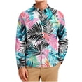thumbnail image 2 of Donemore Men's Hawaiian Print Shirt Long Sleeve Notched Lapel Button Down with Pocket Beach Vacation Casual Style, 2 of 7