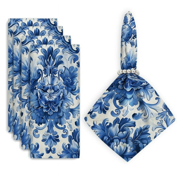 Bahomeck Cloth Napkins Set Of 4 Beautiful Blue And White Pattern With Floral Ornament Square Napkins Washable Dining Table Napkin For Home Holiday Wedding Party Dinner Decor 18*18 Inch