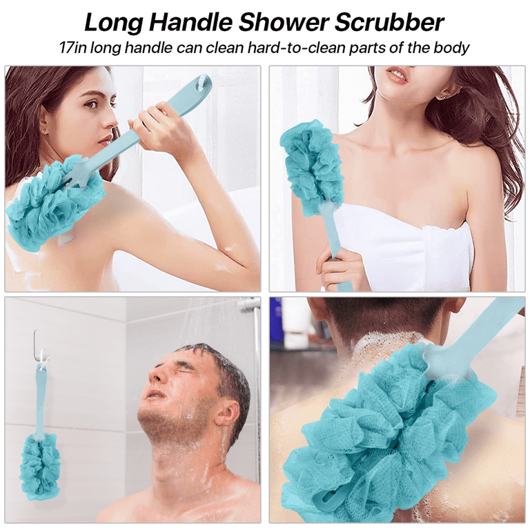 SUGARDAY Loofah Back Scrubber Exfoliating Bath Sponge Long Handle Bath  Brush for Body Shower Blue 1pc