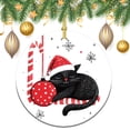 thumbnail image 3 of Christmas Ceramic Ornament Xmas Animal Cats Wearing Red Santa Hat Christmas Ornament Keepsake Winter Christmas Bell Black Cat Xmas Tree Decorations Flat Circle Ceramic Ornament, 3 of 8
