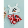 thumbnail image 3 of Seyurigaoka 2Pcs Baby Girls Sweet Style Outfit, Summer Letter Fly Sleeve Suspender Tops + Watermelon Printing Flouncing Splicing Shorts, 3 of 8