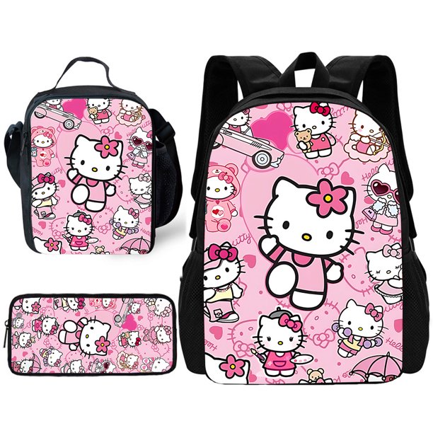 Mochila escolar Sanrios Hello Kitty para niños y niñas, bolsa de almuerzo, bolsas de lápices, mochilas escolares, el mejor regalo