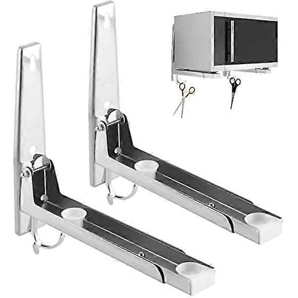 Wall-mounted stainless steel microwave oven holder with hooks and telescopic arms for microwave oven Folding