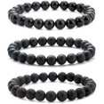 thumbnail image 2 of RSAMD 8MM Lava Stone Black Obsidian Agate Beaded Onyx Healing Men's Bracelet Set Gift-2 Pcs/set-Black+White, 2 of 9