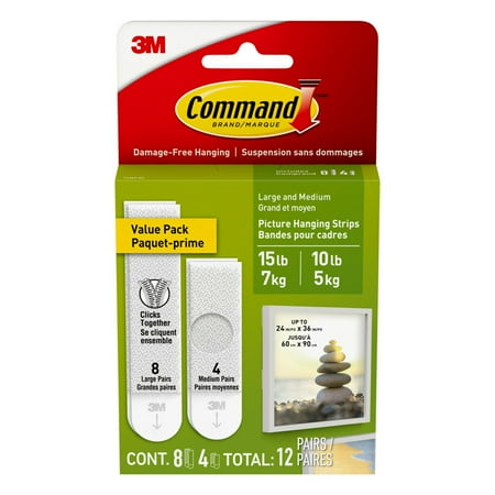 Command™ 10 Lb and 15 Lb White Picture Hanging Strips Value Pack, 12 Pairs