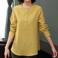 thumbnail image 4 of WXLWZYWL Womens Long Sleeve Shirts Button up Shirts Crewneck Cotton Linen Tops Casual Loose Fitted Blouses, 4 of 6