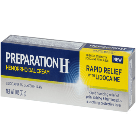 Preparation H Rapid Relief with Lidocaine Hemorrhoid Symptom Treatment Cream, Numbing Relief for Pain, Burning and Itching, Tube (1.0