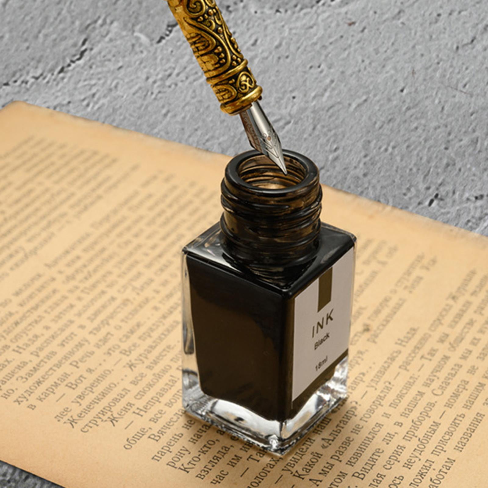 LeeQinersw European Style Dip Feather Pen Set, Dip Fountain Pen for Student Signature Birthday Gift Brown