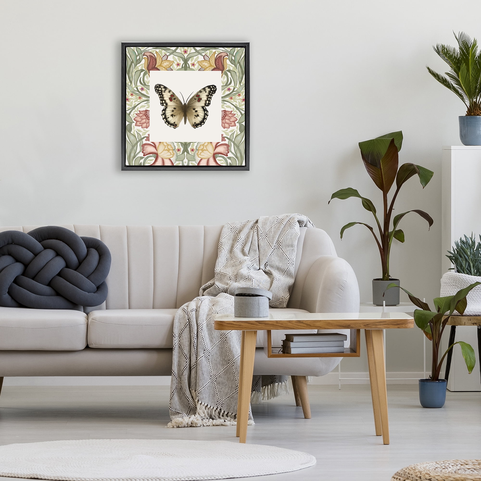 Stupell Industries Warm Toned Baroque Butterfly Black Framed Floater Canvas Wall Art, design by Elizabeth Medley