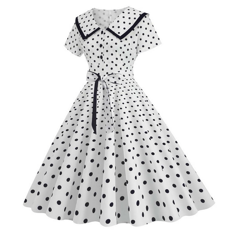Dresses for Women 2023 Short Sleeve Printing Polka Dot Dress V Neck Midi Fit And Flare Y2K Fashion Retro Vintage Party Club Beach Seaside Homo