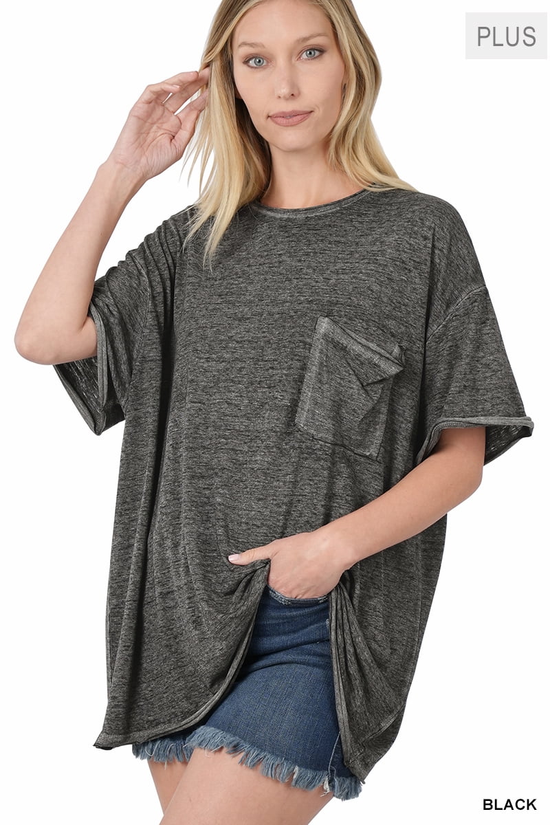 Zenana Plus Size Relaxed Fit Oversized Short Sleeve Round Neck Melange