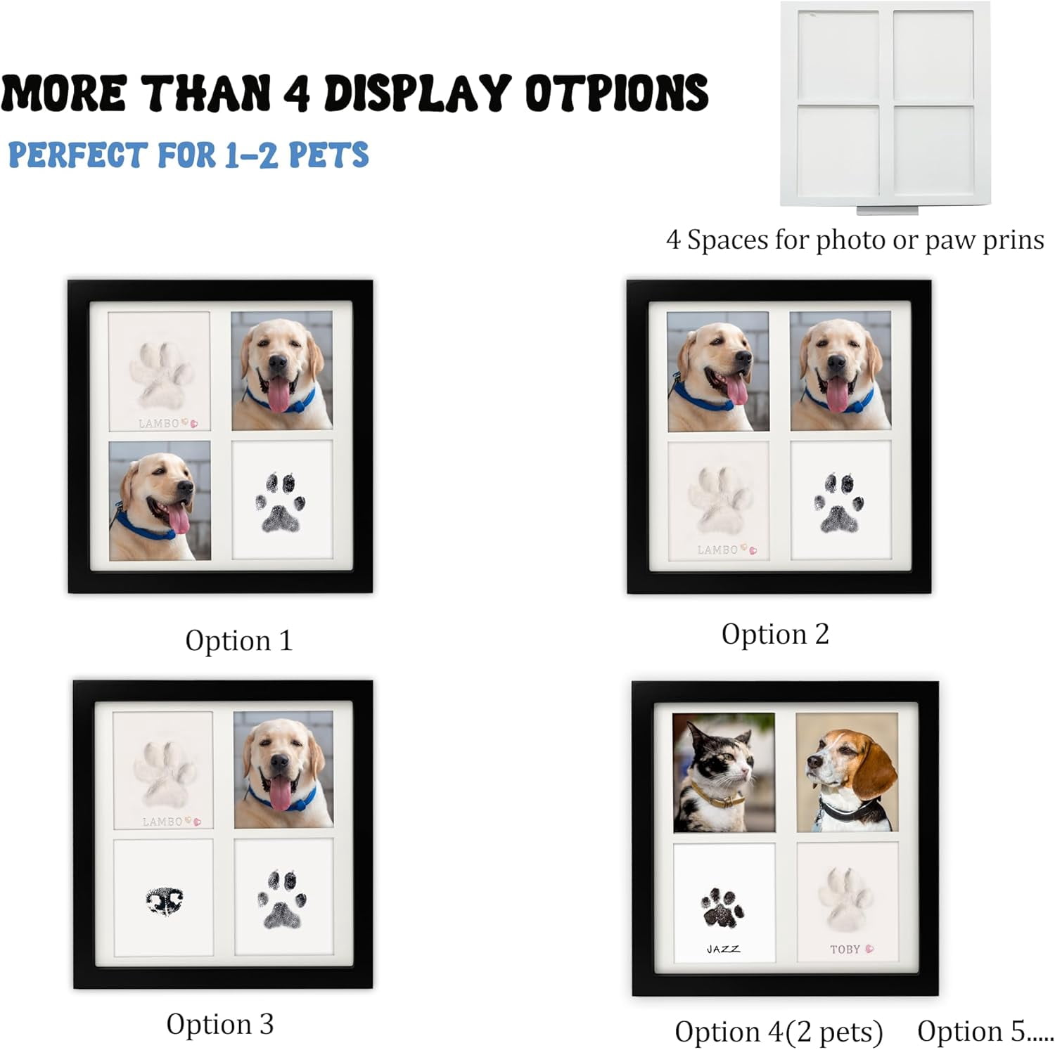Ink & Clay Paw Print Kit for Dog Cat,Clean-Touch Ink Pad & Soft Clay,Pet Paw Print Impression Kit Large Area,Keepsake Frame for 1-2 Pets,Cat/Dog Gifts