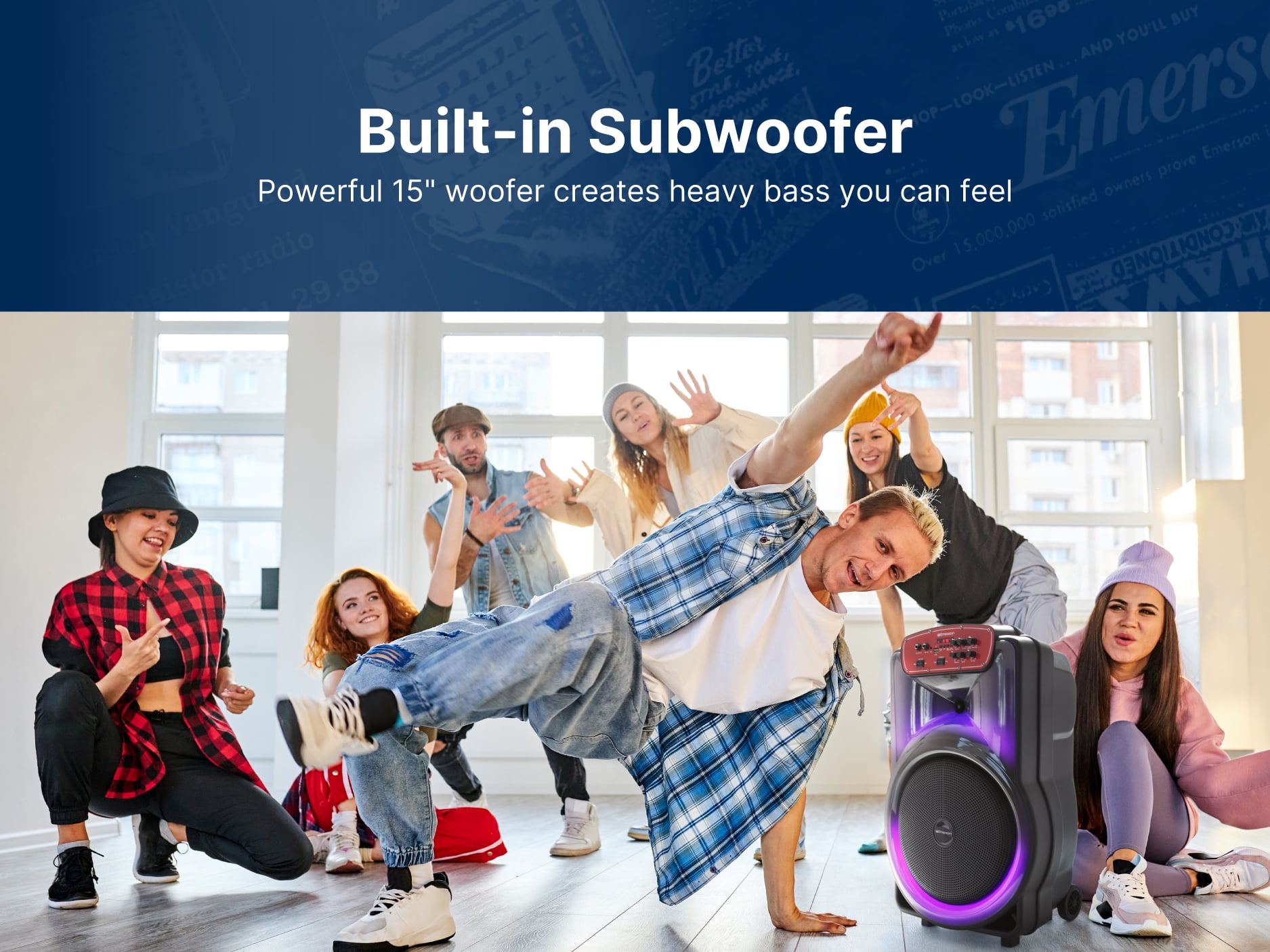Emerson EDS-1520 Portable Bluetooth 15" Party Speaker with Flame Lighting