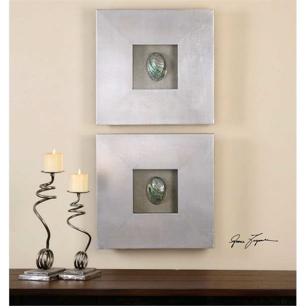 Ambient Lightly Antiqued Silver Leaf Shadow Box Encasing Colorful