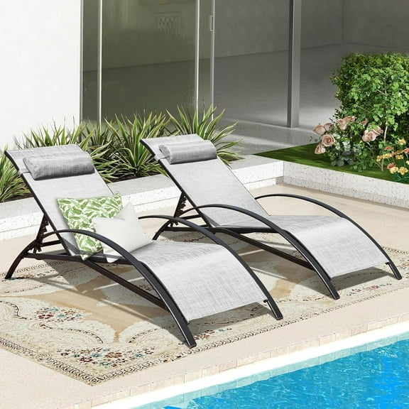 EROMMY Patio Chaise Lounge Chair Set of 2, Outdoor Lounge Chairs with 5 Position Adjustable Backrest, All-Weather Waterproof Pool Lounge Chairs for Poolside Beach Yard