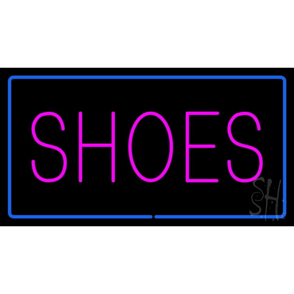 Shoes Rectangle Blue LED Neon Sign 20 x 37 - inches, Black Square Cut Acrylic Backing, with Dimmer - Bright and Premium built indoor LED Neon Sign for store interior Décor, Storefront.