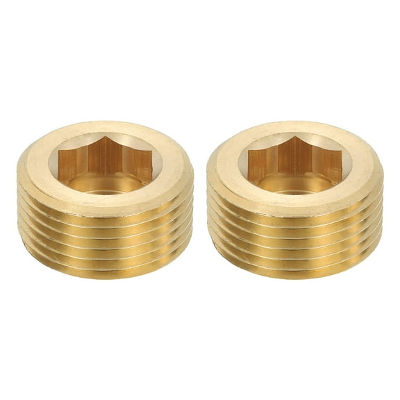 2Pcs Brass Pipe Plug Fitting, 1" BSP Male Internal Hex Thread Socket Pipe Plug