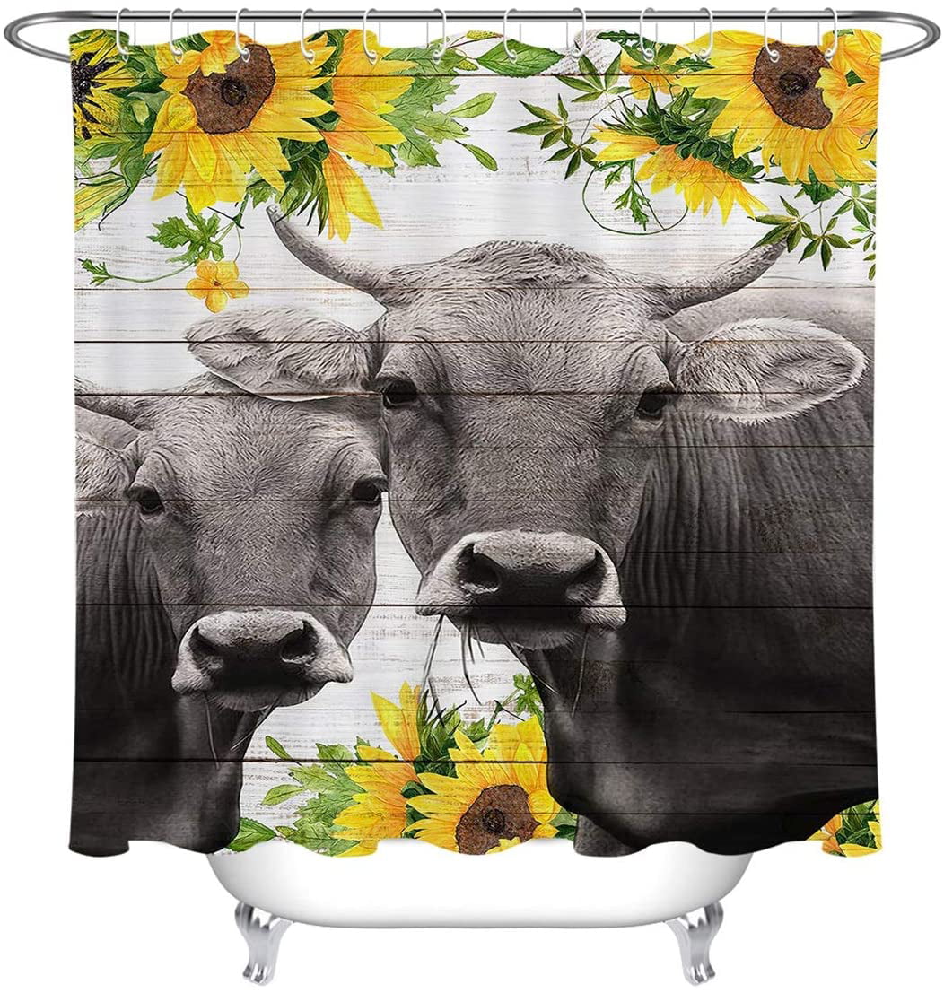 Funny Cow with Sunflowers Bless this Farm Shower Curtain Bathroom Accessory Sets 