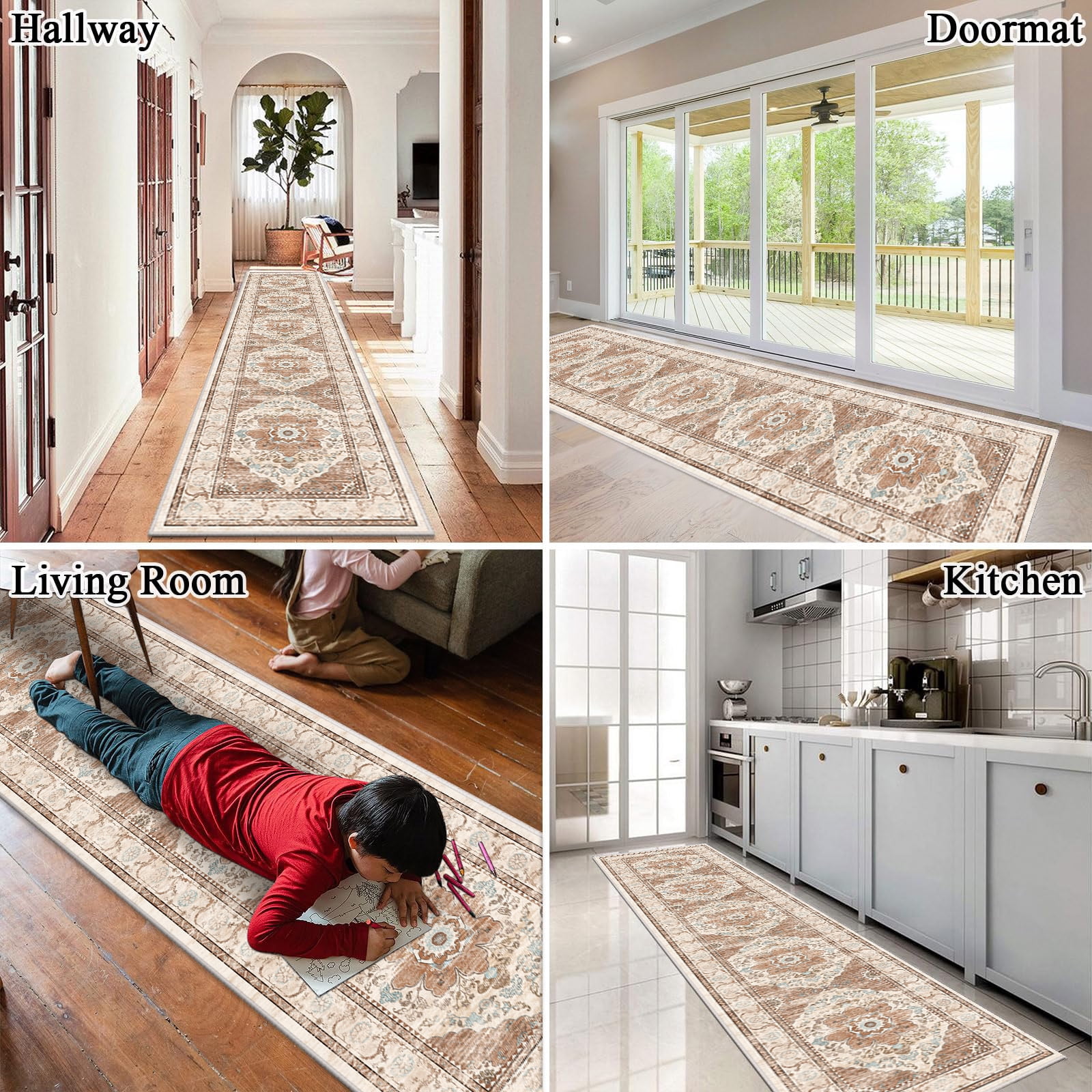 Findosom 2'x10' Runner Rugs for Hallway Machine Washable Runners Rug,Vintage Runner Rug Non Slip Kitchen Runner Rug Medallion Carpet Runner for Bedroom Laundry Entrance,Orange