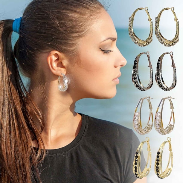 Delicados pendientes de aro para mujer niña | Piercing de diamantes de imitación de circonio | Bisutería de moda para uso diario, fiestas, regalos | Alto Pulido | 1 par | San Valentín, Aniversario