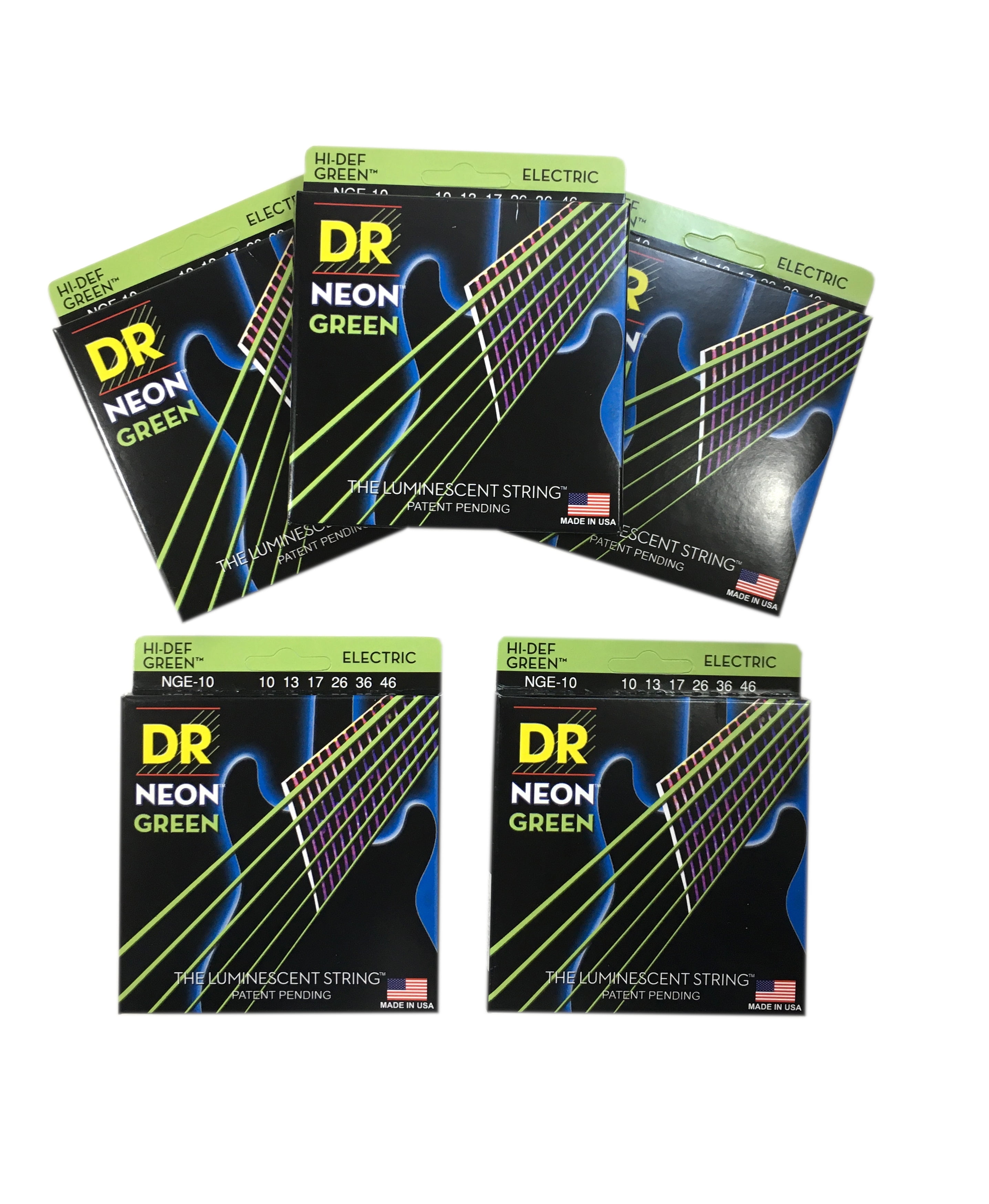 DR Guitar Strings 5 Pack Electric Neon Green 10-46 Medium