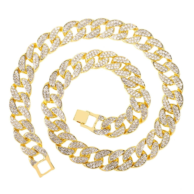 HH Bling Empire Mens Silver or Gold Miami Cuban Link Chains Bling Iced Out Diamond Cuban Necklaces Hip Hop Chains 15mm 16 30 Inches Gold 24