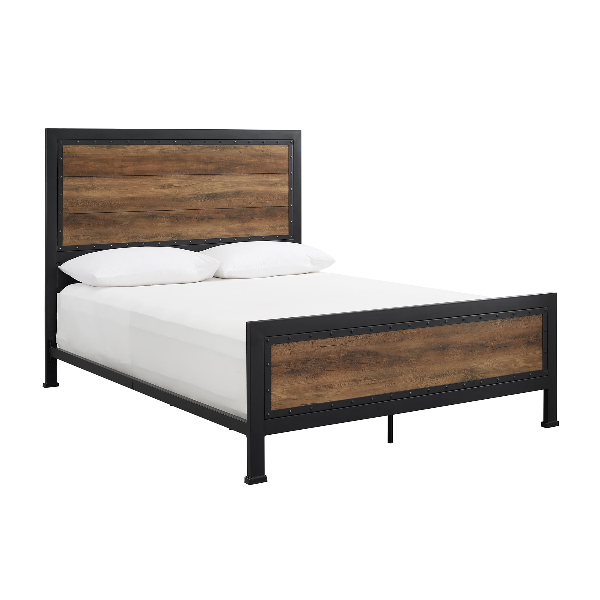Santiago Riveted Plank Rustic Oak Queen Size Bed by Walker Edison