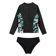 thumbnail image 5 of Haitryli Kids Girls 3Pcs Rash Guard Swimwear Set Long Sleeve Zipper Swimsuit with Swim Leggings Briefs Black 10, 5 of 7
