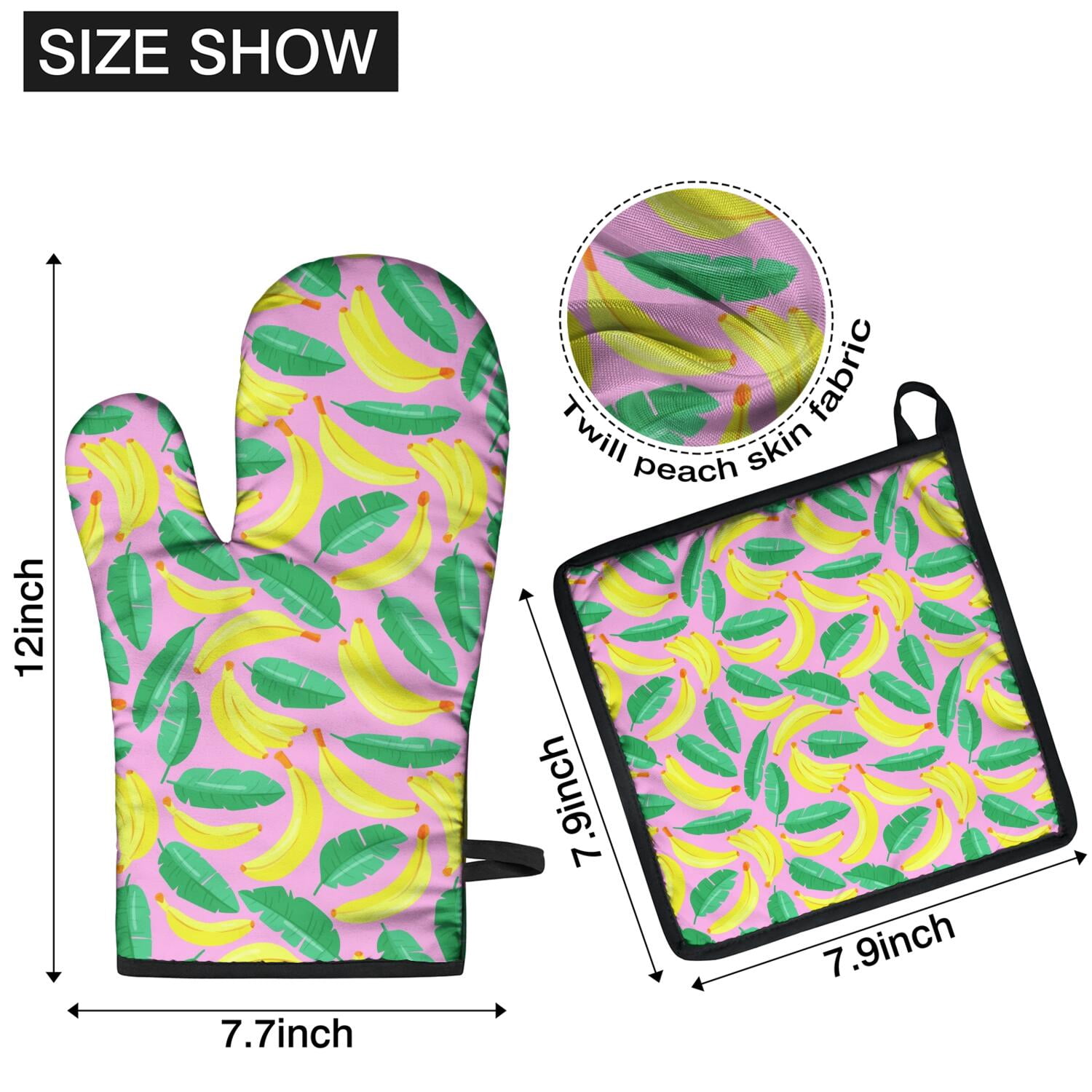 Oven Mitts and Pot Holders Set Of 4, Heat Resistant Kitchen Gloves with Non-Slip Grip, Hanging Loop, Soft Cotton Lining for Baking, Cooking, Grilling, Barbecue