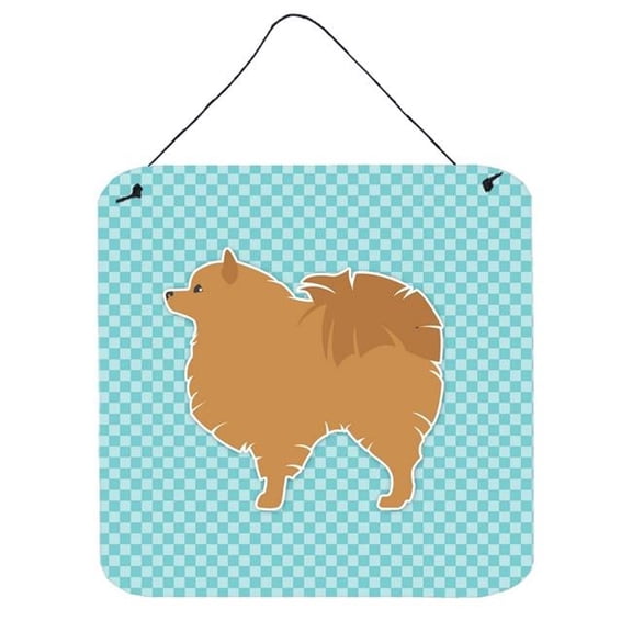 Pomeranian Checkerboard Blue Wall or Door Hanging Prints