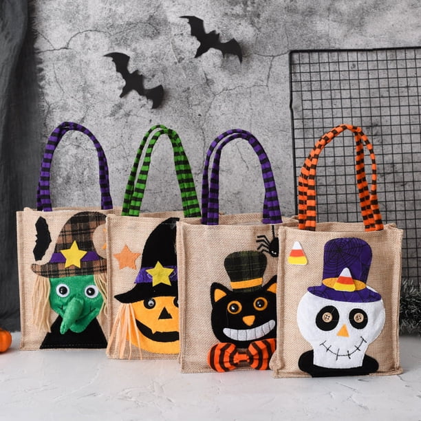 4 piezas Regalos de Halloween Bolsos de mano no tejidos Bolsas de dulces, Bolsas de fantasma de calabaza no tejidas de Halloween para Halloween