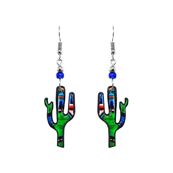 Saguaro Cactus Nature Graphic Dangle Earrings - Womens Fashion Handmade Jewelry Southwest Accessories