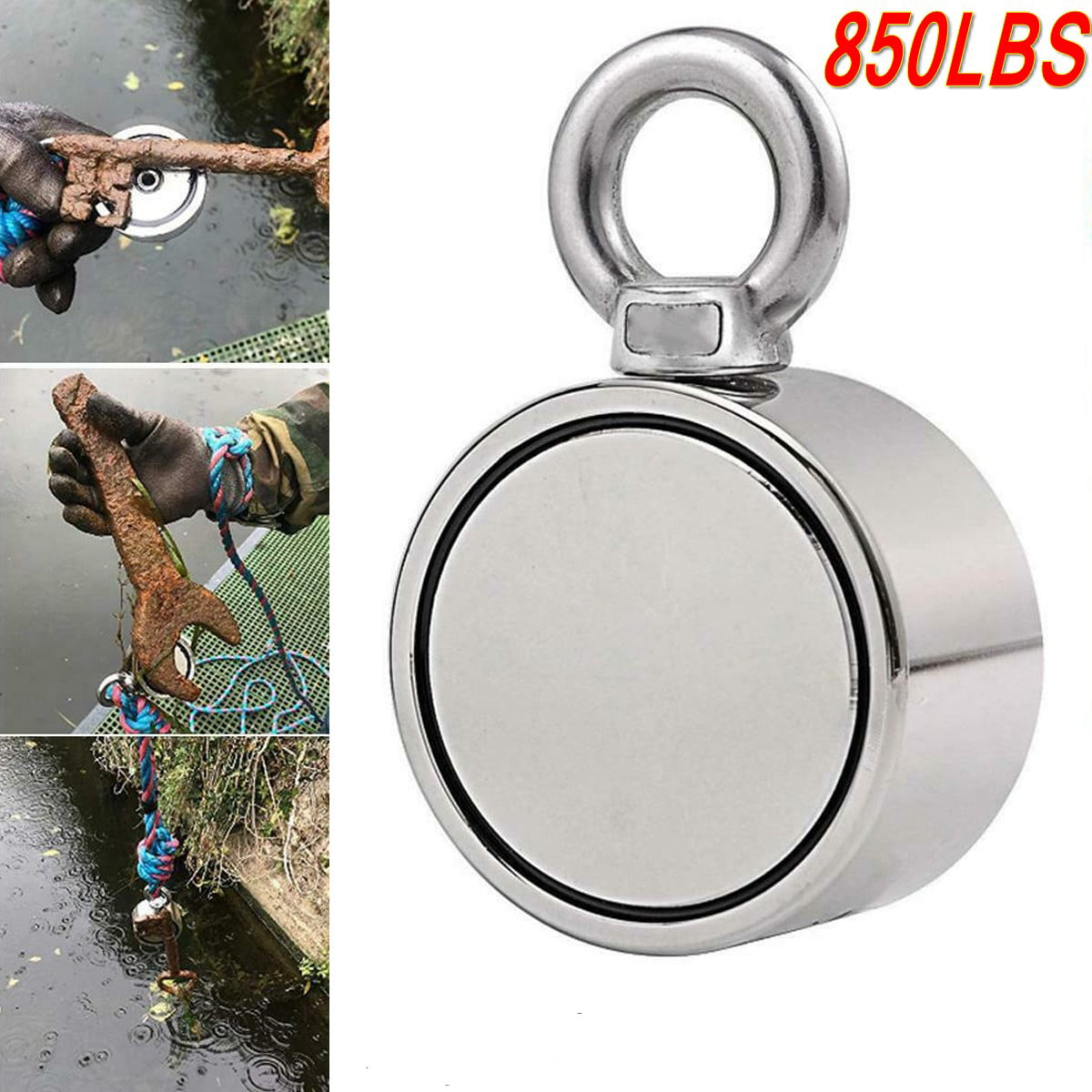 150Kg 30M Nylon Rope Pulling Force Strong Neodymium Magnet for Salvage Powerful Magnets Fishing with 98Ft Carabiner and Hand Gloves 330Lbs Fishing and Retrieving 