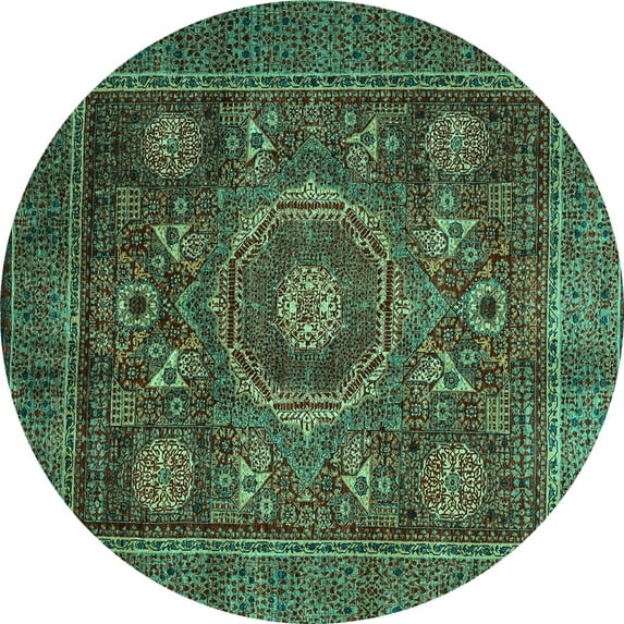 Ahgly Company Indoor Round Oriental Turquoise Blue Modern Area Rugs, 5' Round