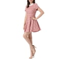 thumbnail image 4 of INSPIRE CHIC Women's Peter Pan Collar Puff Sleeves Above Knee Plaid Grid Dress M Pink, 4 of 6