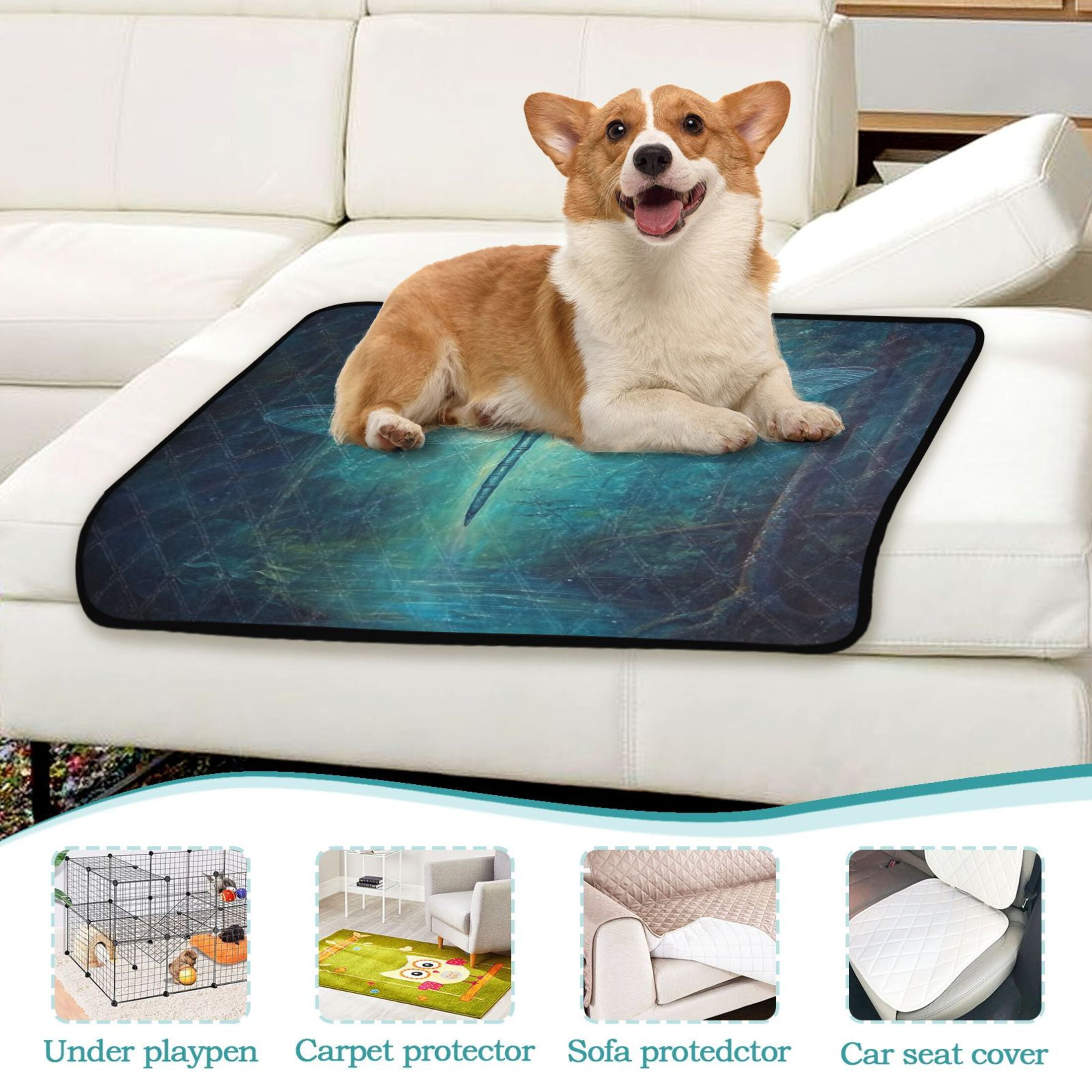 Qxltty Tranquility Dragonfly Cat litter Pads Pet Set of 3 Diaper Mats Center Anti-leakage Layer Absorbent Soft and Comfortable
