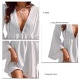 thumbnail image 4 of Vestido corto para mujer, cuello en V profundo, empalme de malla, dobladillo irregular, mangas largas acampanadas, vestido de verano blanco S, 4 of 5