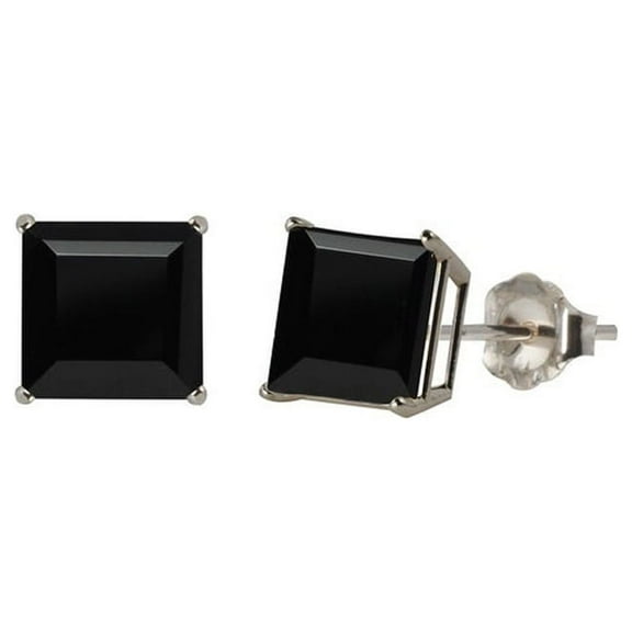 Paris Jewelry 14k White Gold 1/2 Ct Square Created Black Sapphire Stud Earrings Plated