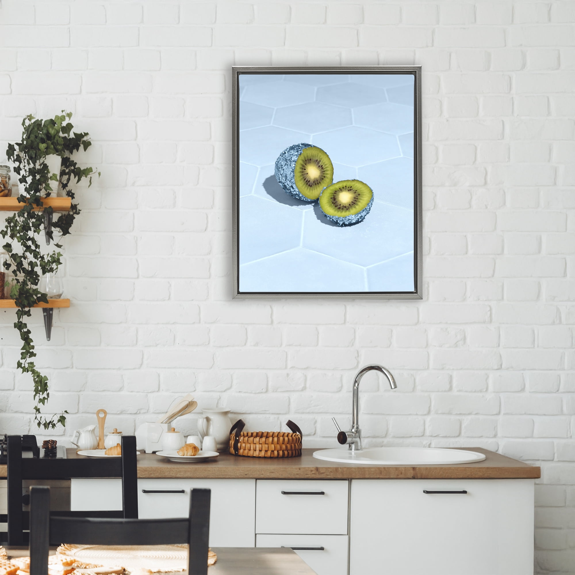 Stupell Industries Blue Glimmer Kiwi Gray Framed Floater Canvas Wall Art, design by LISH Creative
