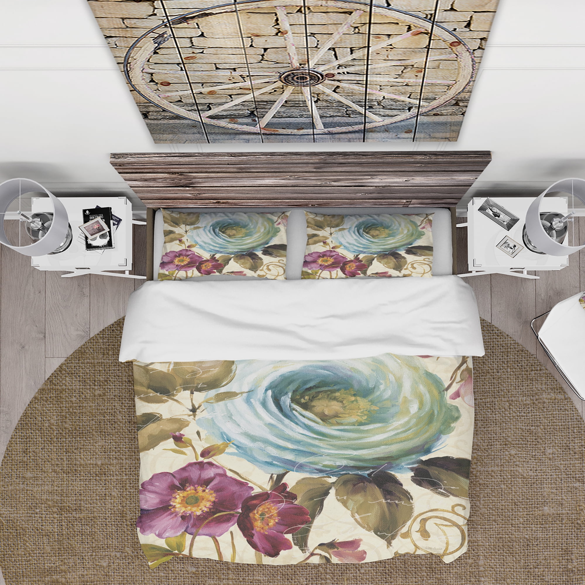 Designart 'Victorias Cream Flower' Cottage Duvet Cover Set