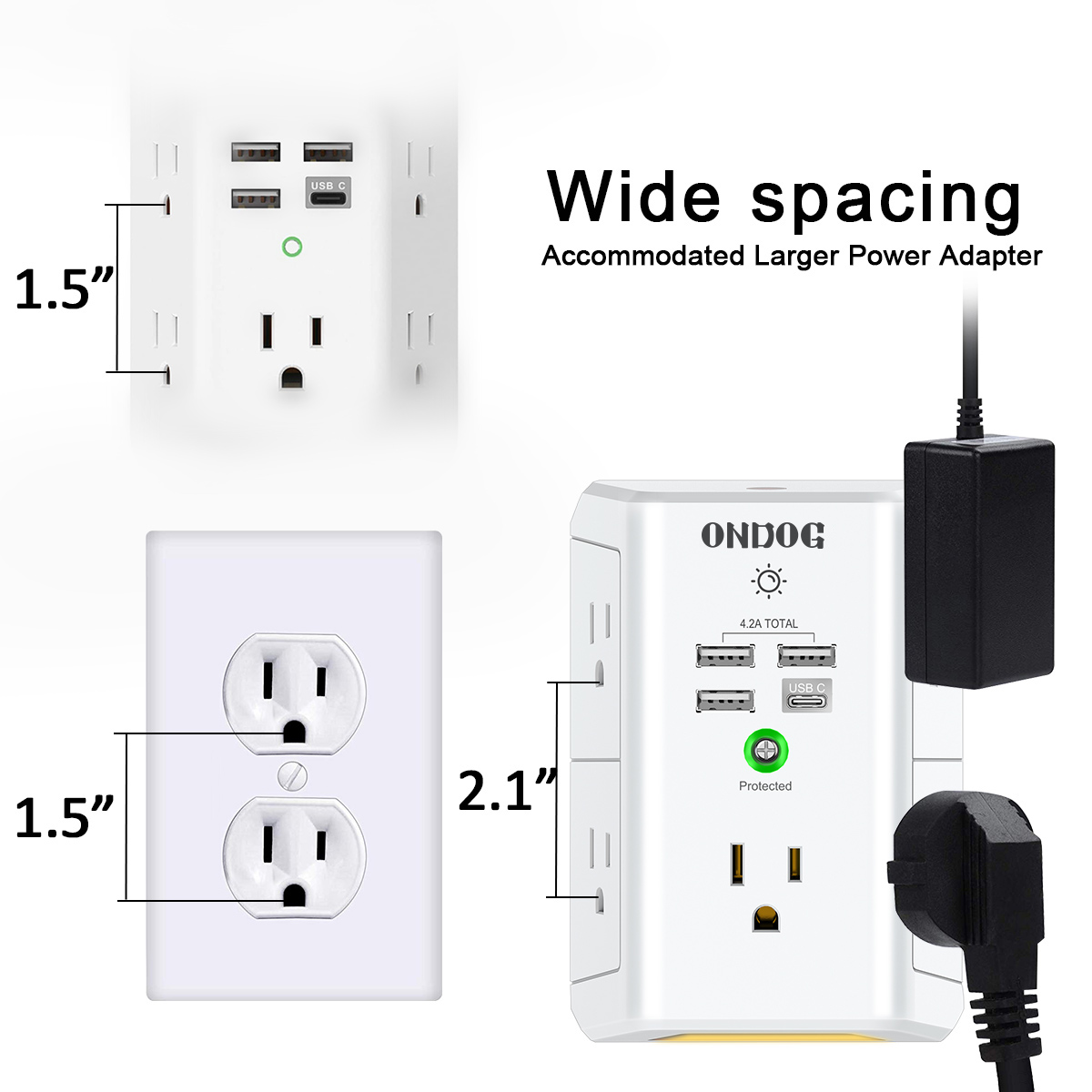 ONDOG 5-Outlet Surge Protector Power Strip with 4 USB Ports photo 7