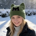 thumbnail image 2 of Cat Embroidered Cute Warm Knit Hat with Cat Ears Winter Slouchy Beanie, 2 of 5