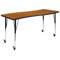 Flash Furniture Wren Mobile 26"W x 60"L Rectangle Wave Flexible Collaborative Oak Laminate Activity Table - Standard Height Adjust Legs